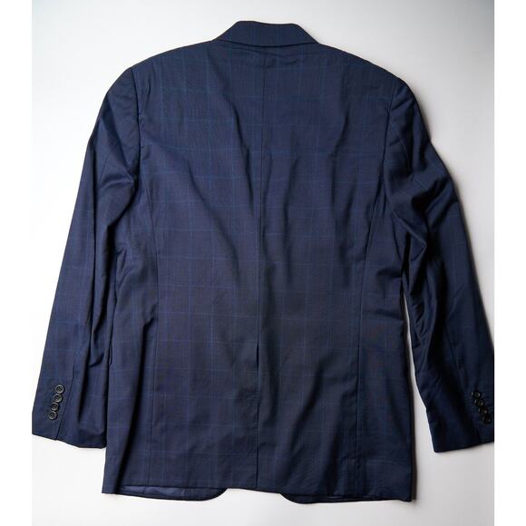 Canali Men’s Sport Coat 40R Navy Check Wool Cupro 2-Button Blazer Hole on Sleeve - Picture 2 of 11